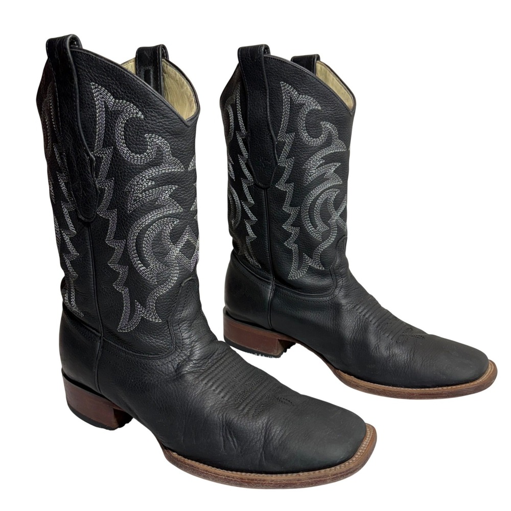 Los Altos Western Cowboy Boots Mens 13 EE Black Leather Square Toe Stitching